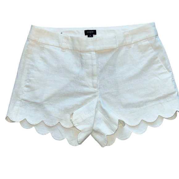 J. Crew Pants - J. Crew White Linen Blend Scalloped Hem Shorts Size 6 NWT